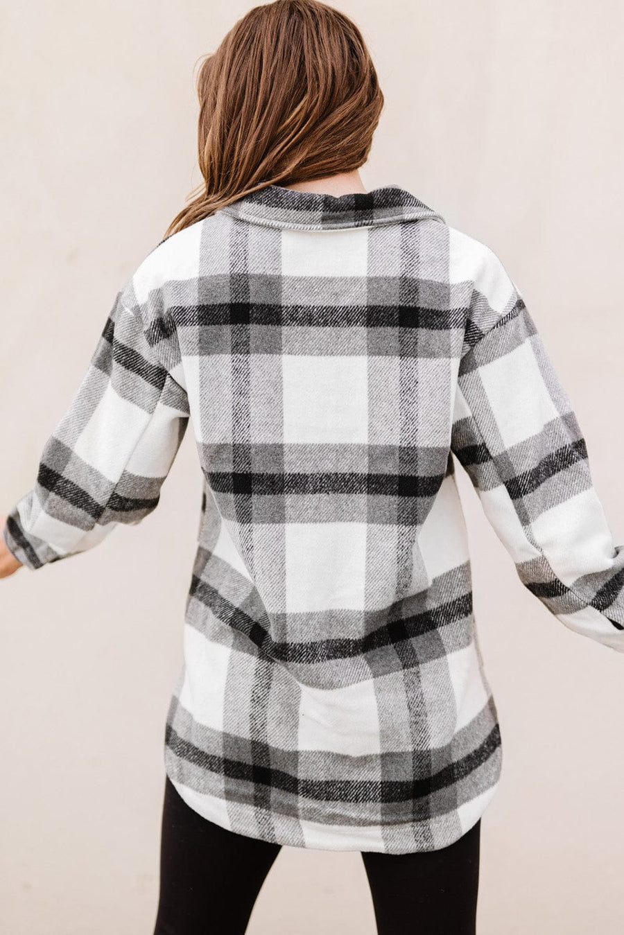 Aromel Apparel Jackets Outerwear-Plaid Dropped Shoulder Pocket Shacket