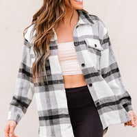 Aromel Apparel Jackets Outerwear-Plaid Dropped Shoulder Pocket Shacket