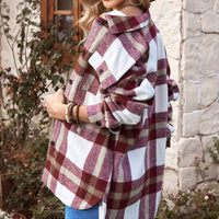 Aromel Apparel Jackets Outerwear-Plaid Dropped Shoulder Pocket Shacket