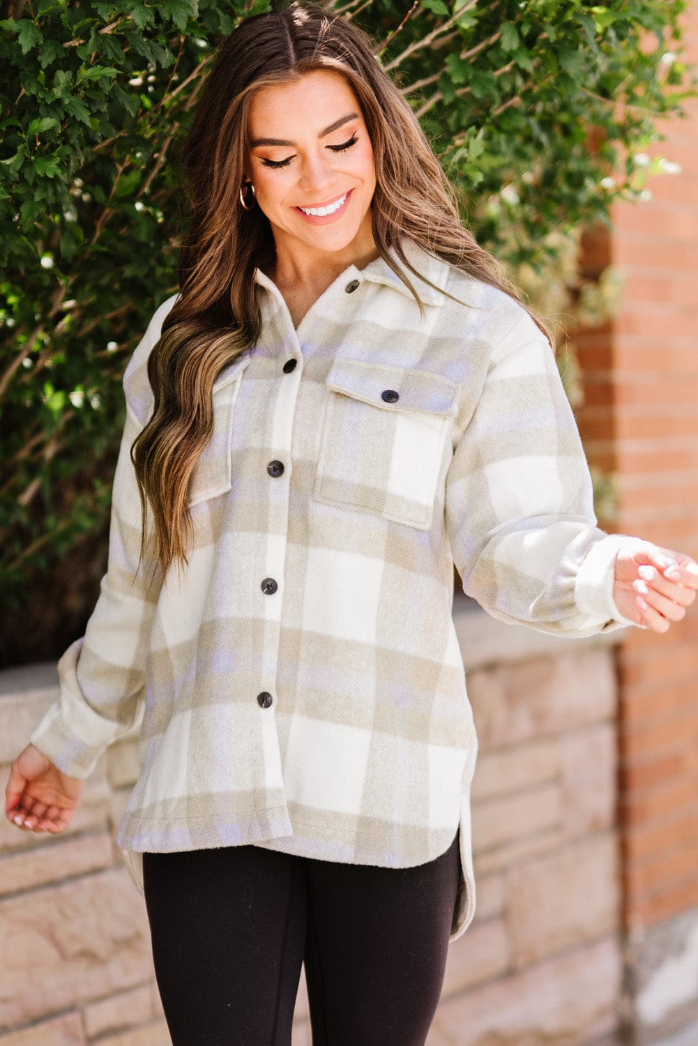 Aromel Apparel Jackets Outerwear-Plaid Dropped Shoulder Pocket Shacket