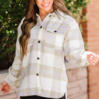 Aromel Apparel Jackets Outerwear-Plaid Dropped Shoulder Pocket Shacket