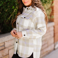 Aromel Apparel Jackets Outerwear-Plaid Dropped Shoulder Pocket Shacket