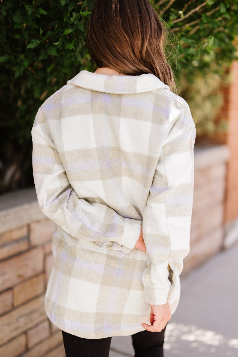 Aromel Apparel Jackets Outerwear-Plaid Dropped Shoulder Pocket Shacket