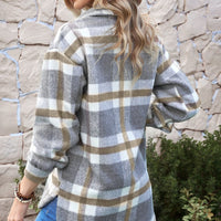 Aromel Apparel Jackets Outerwear-Plaid Dropped Shoulder Pocket Shacket