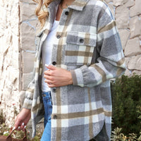 Aromel Apparel Jackets Outerwear-Plaid Dropped Shoulder Pocket Shacket