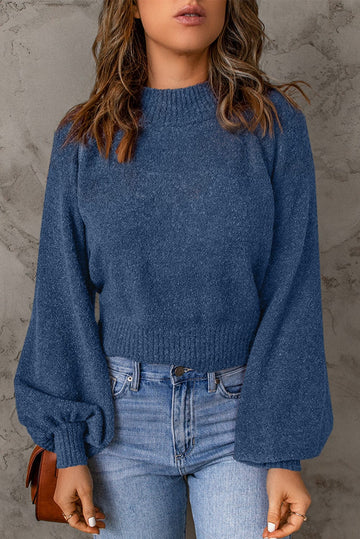 Aromel Apparel Knit Blue / S Ribbed Trim Balloon Sleeve Sweater*