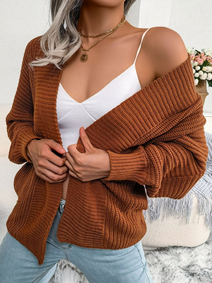 Aromel Apparel Knit top Brown / S Knit-Open Front Dolman Sleeve Cardigan