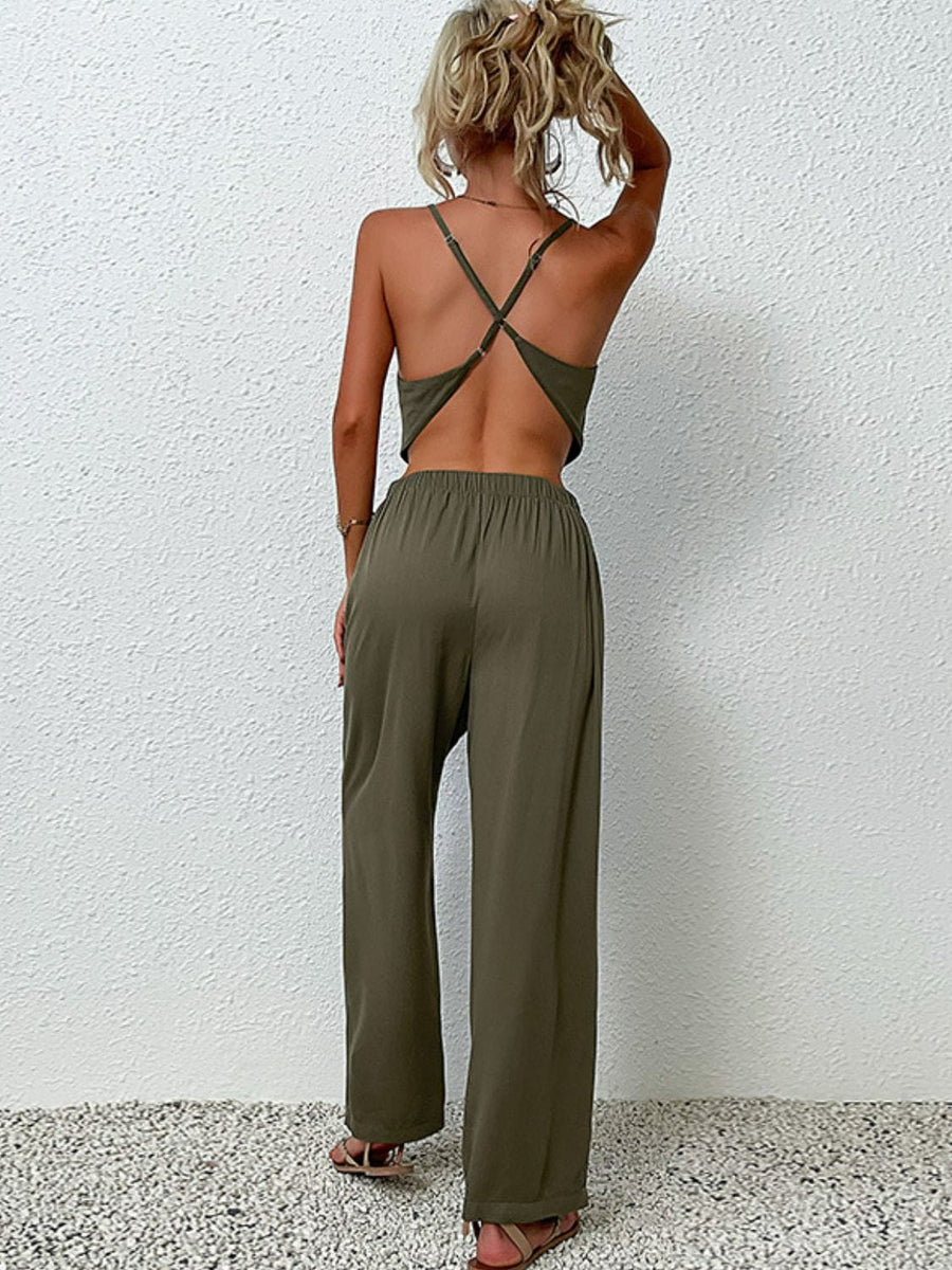 Aromel Apparel Set Set-Crisscross Back Cropped Top and Pants