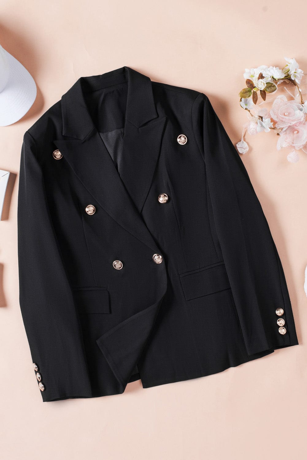 Aromel Apparel Top Black / S Top-Double Breasted Lapel Collar Long Sleeve Blazer