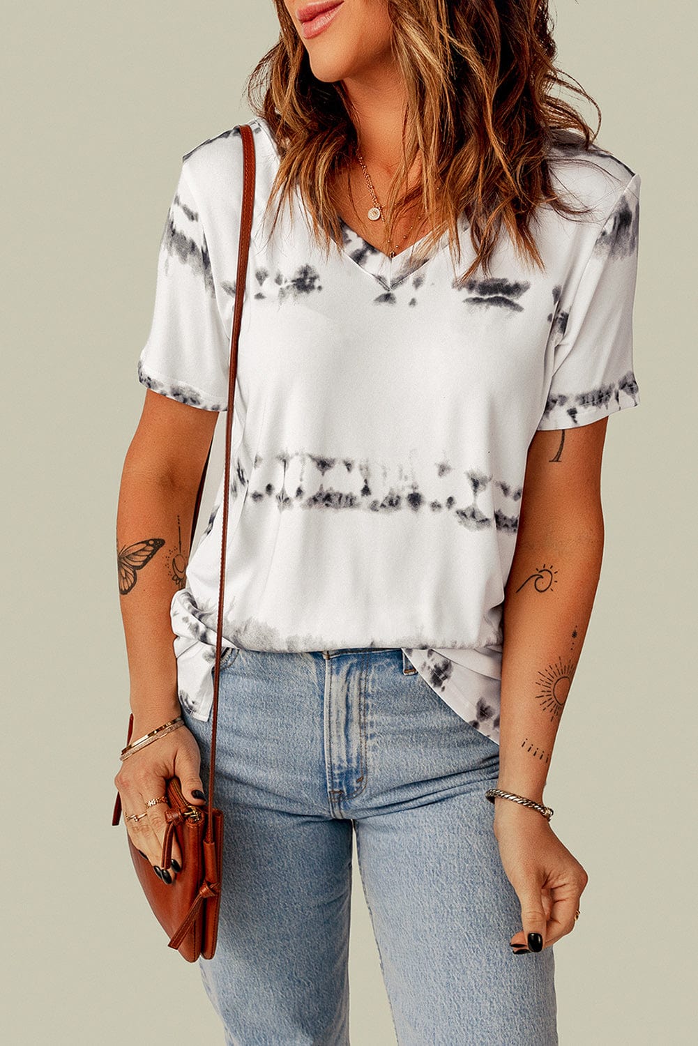 Aromel Apparel Tops Top-Printed V-Neck Short Sleeve