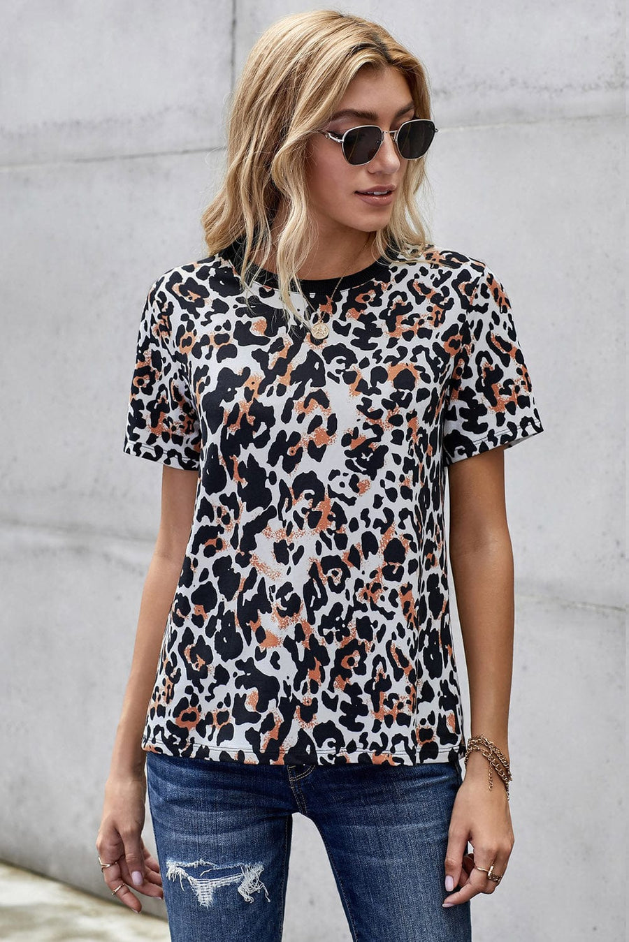 Aromel Apparel Tops White Leopard / S Leopard Print T-Shirt