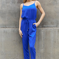 ODDI Full Size Textured Woven Jumpsuit in Royal Blue