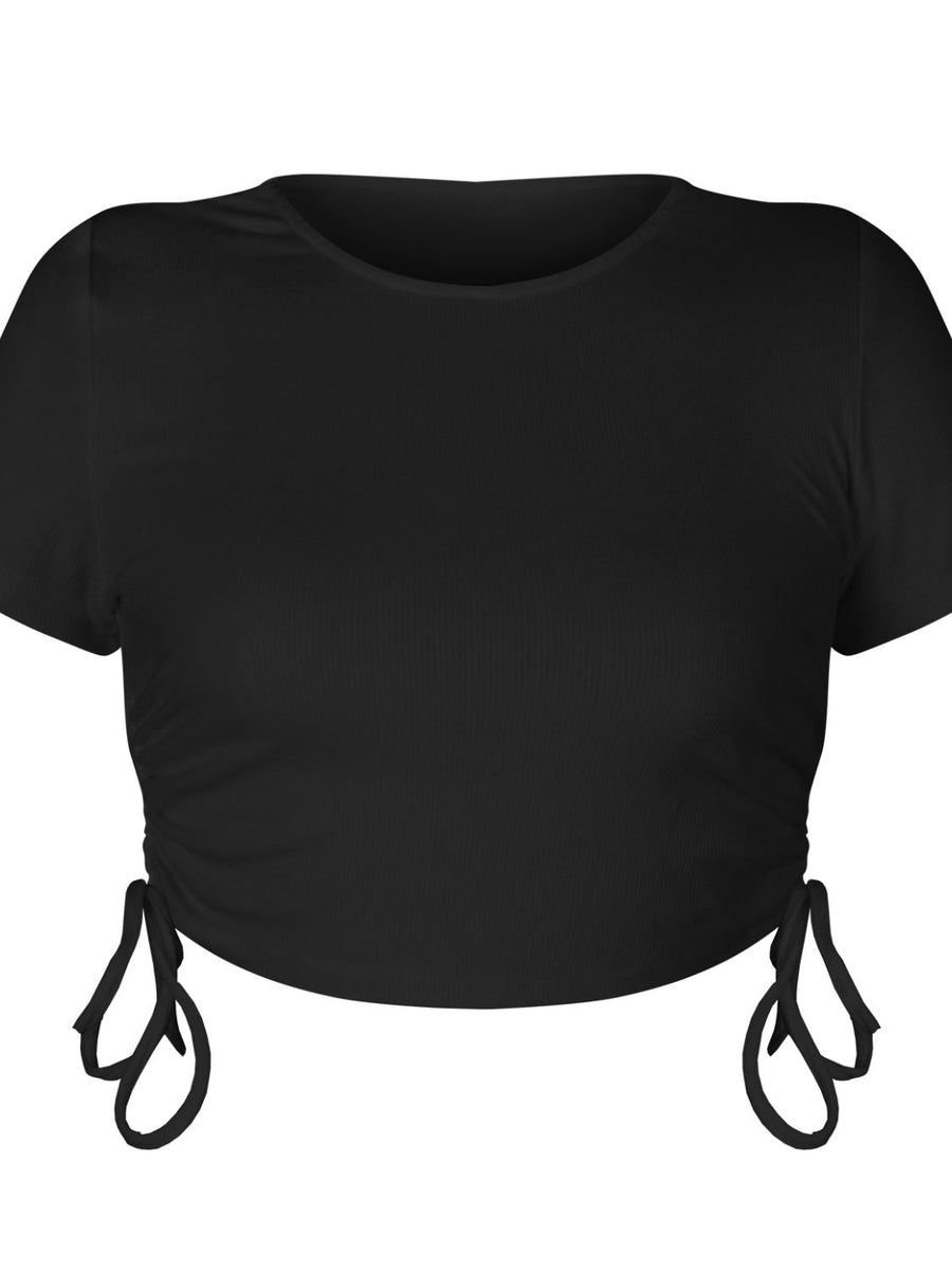 Round Neck Short Sleeve Drawstring Tee