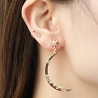 Zircon Star and Moon Alloy Earrings