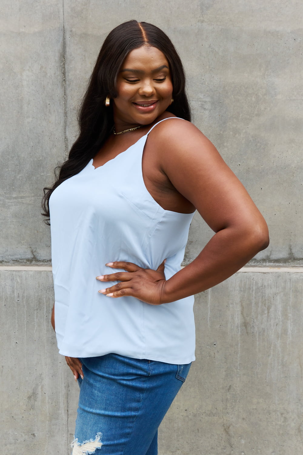 Sweet Lovely By Jen Full Size Scalloped Cami in Blue