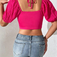 Cropped Halter Neck Tie Back Blouse