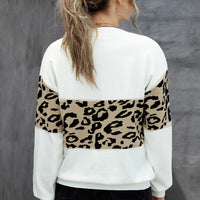 Leopard Drop Shoulder V-Neck Knit Top