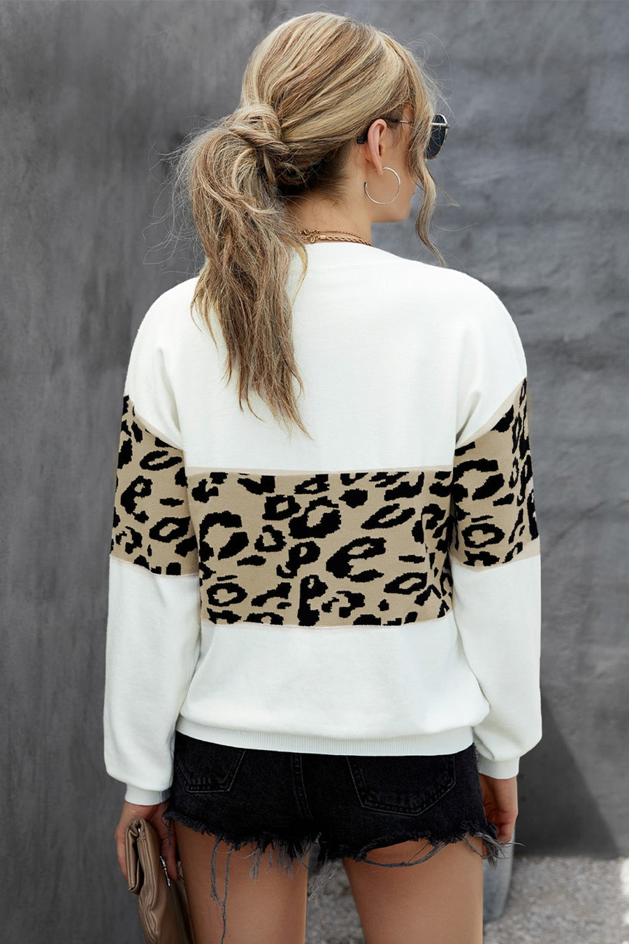 Leopard Drop Shoulder V-Neck Knit Top