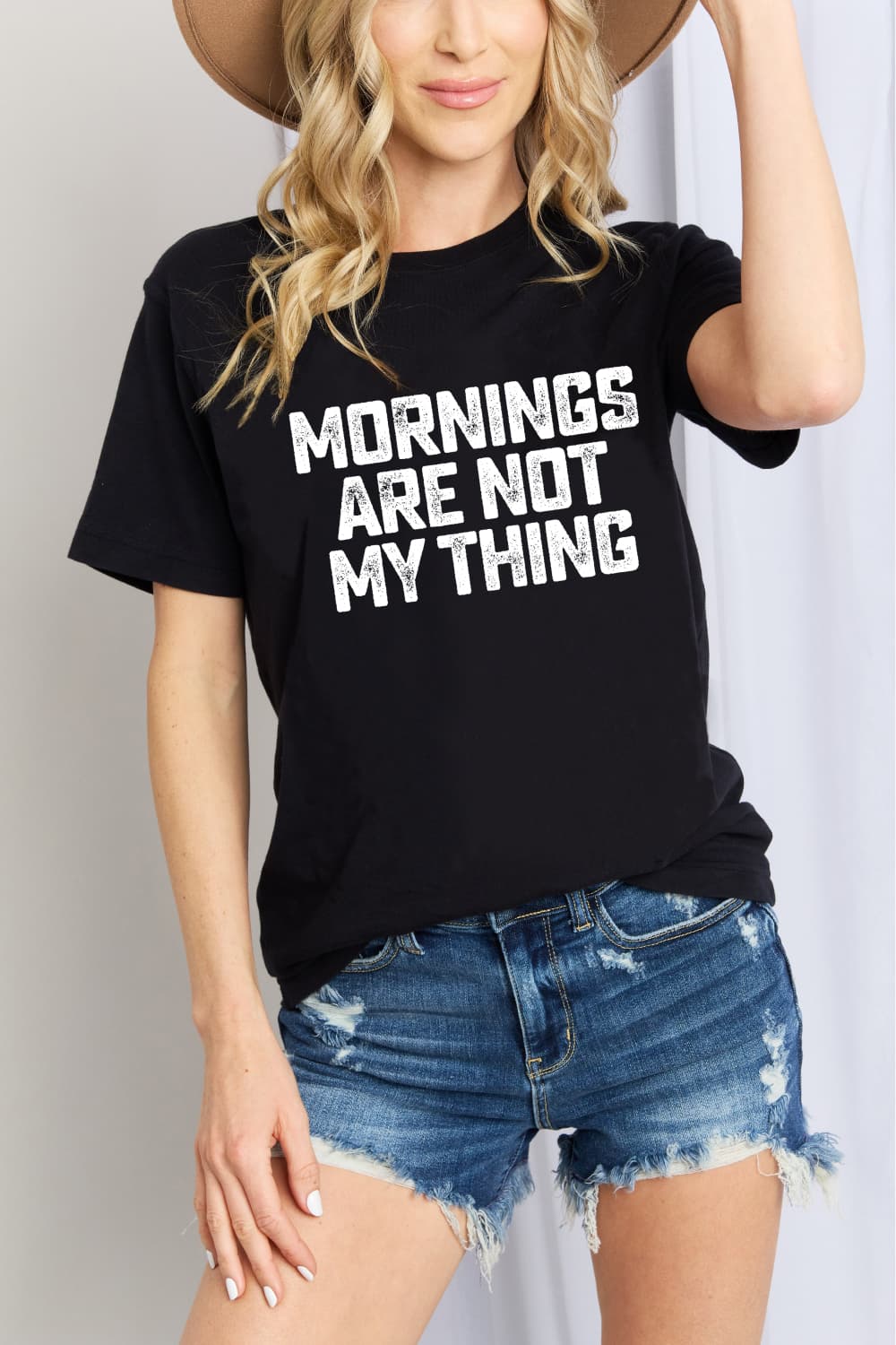 Simply Love Full Size MORNINGS ARE NOT MY THING Graphic Cotton T-Shirt