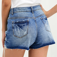 Distressed Button Fly Denim Shorts