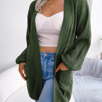 Cable-Knit Open Front Pocketed Cardigan