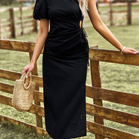 One-Shoulder Gathered Detail Slit Dress