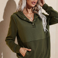 Quilted Patchwork  Button Sweatshirt Hoodie