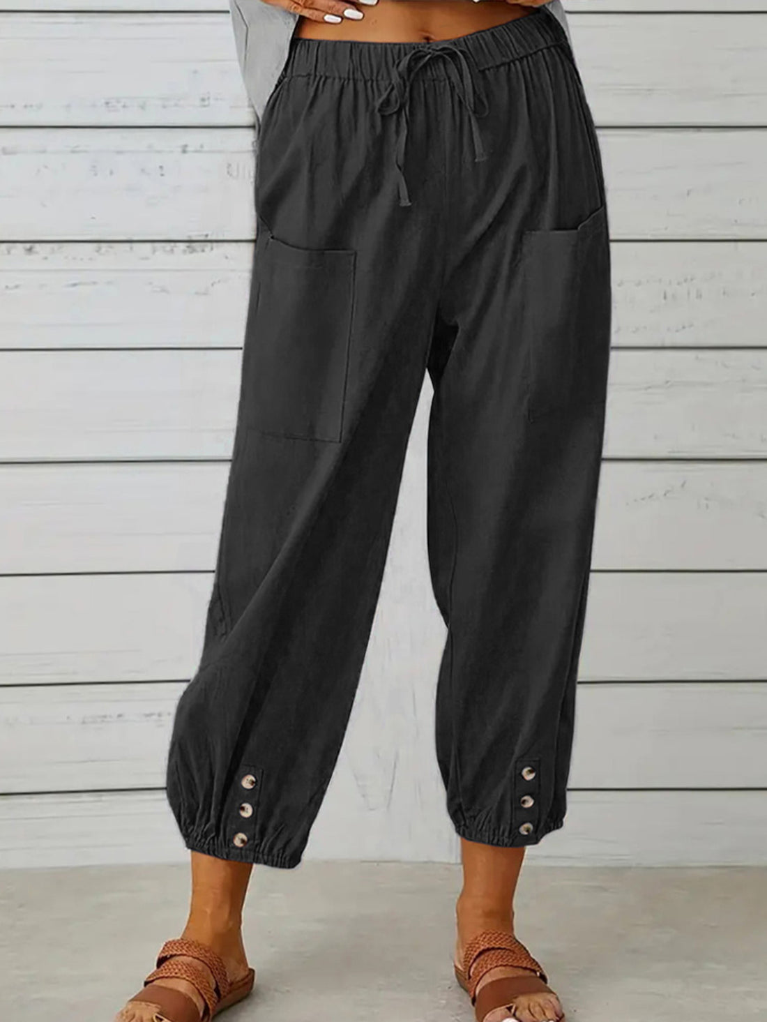 Decorative Button Cropped Pants