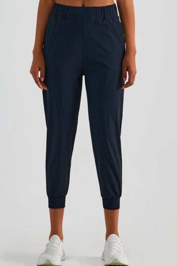 Elastic Waist Cropped Joggers with Side Pockets