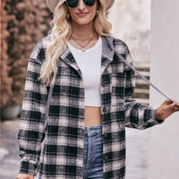 Plaid Dropped Shoulder Hooded Longline Shacket