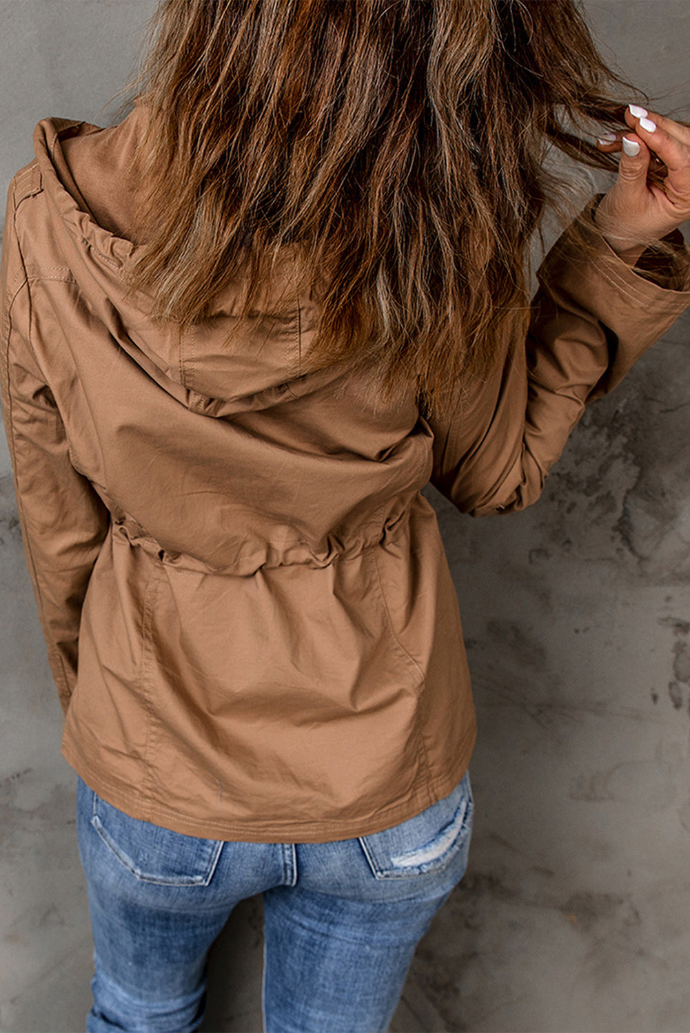 Drawstring Waist Hooded Jacket with Pockets