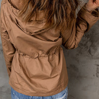 Drawstring Waist Hooded Jacket with Pockets