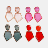 Geometrical Shape Zinc Alloy Frame Resin Dangle Earrings