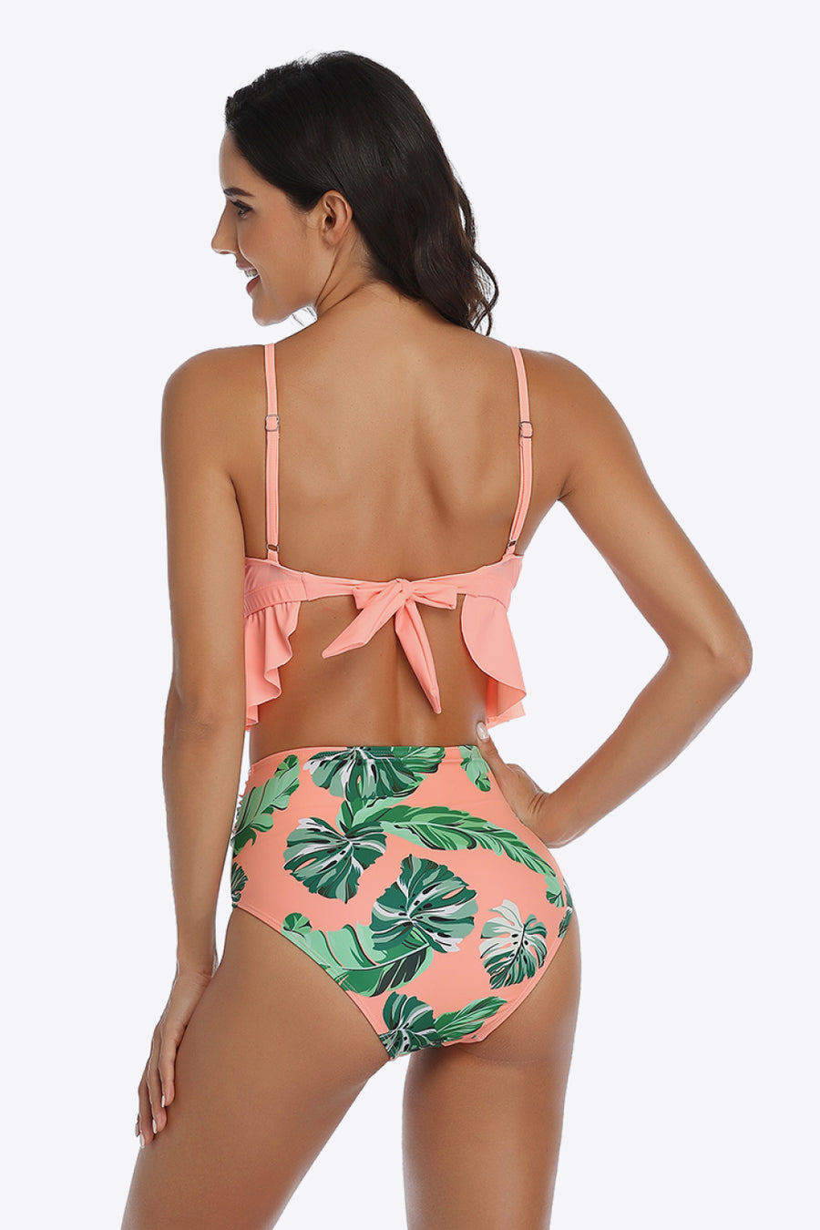 Tropical Print Ruffled Two-Piece Swimsuit