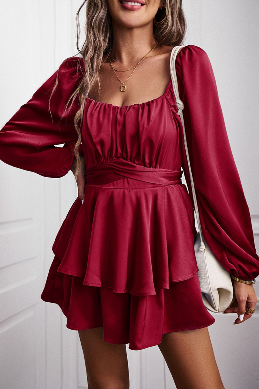 Long Balloon Sleeve Layered Romper