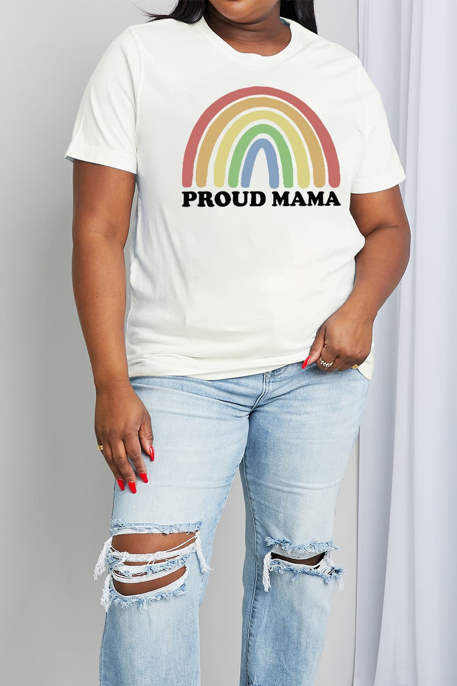 Simply Love Full Size PROUD MAMA Rainbow Graphic Cotton Tee