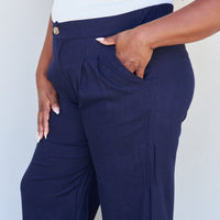 And The Why In The Mix Full Size Pleated Detail Linen Pants in Dark Navy