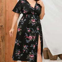 Plus Size Floral Short Sleeve Split Dress