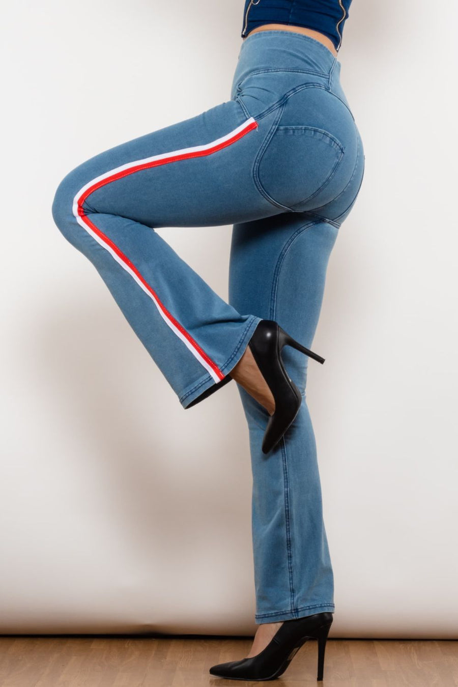 Side Stripe Zip Closure Bootcut Jeans