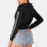 Side Stripe Drawstring Cropped Hooded Jacket