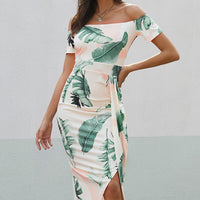 Printed Off-Shoulder Split Dress