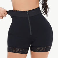 Full Size Zip-Up Lace Trim Shaping Shorts