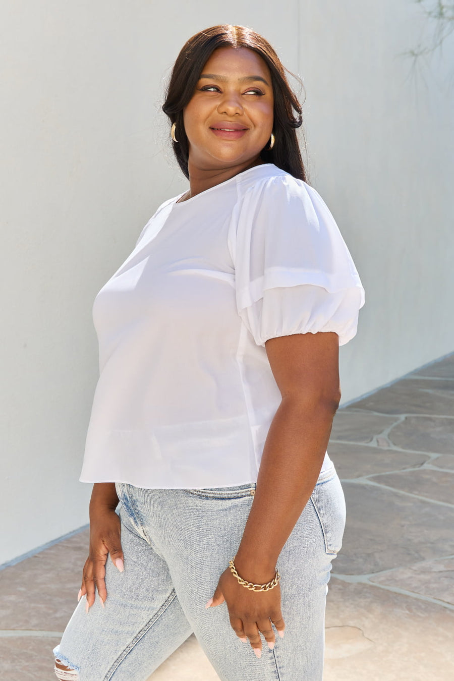 Petal Dew Sweet Innocence Full Size Puff Short Sleeve Top In White