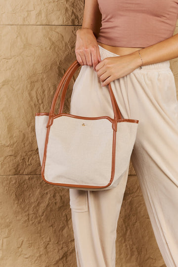 Faux Leather Trim Tote Bag in Ochre