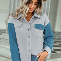 Two-Tone Dropped Shoulder Jacket with Breast Pocket