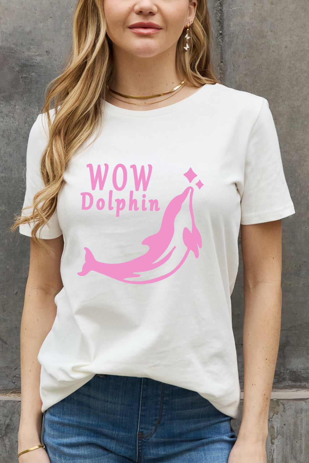 Simply Love Full Size WOW DOLPHIN Graphic Cotton Tee