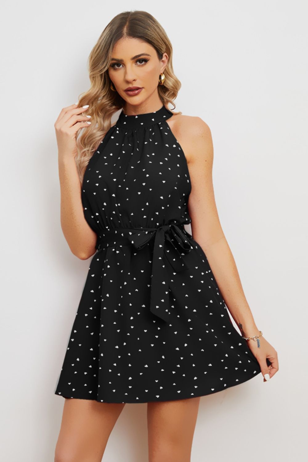 Printed Tie Waist Mini Dress