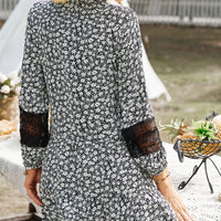 Floral Notched Neck Spliced Lace Dress