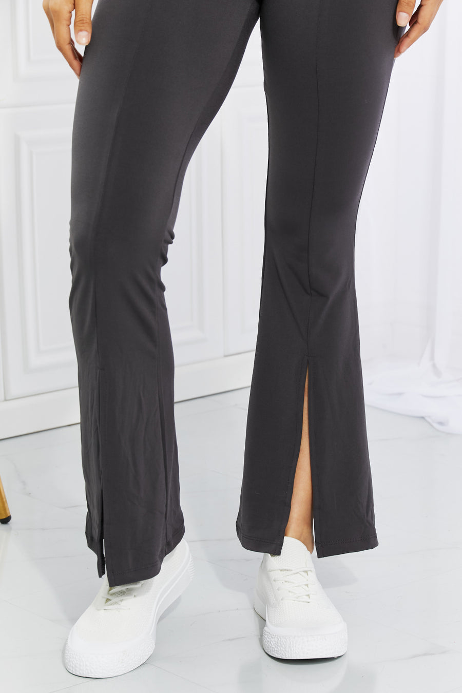 Zenana Full Size First Class High Rise Slit Flare Pants