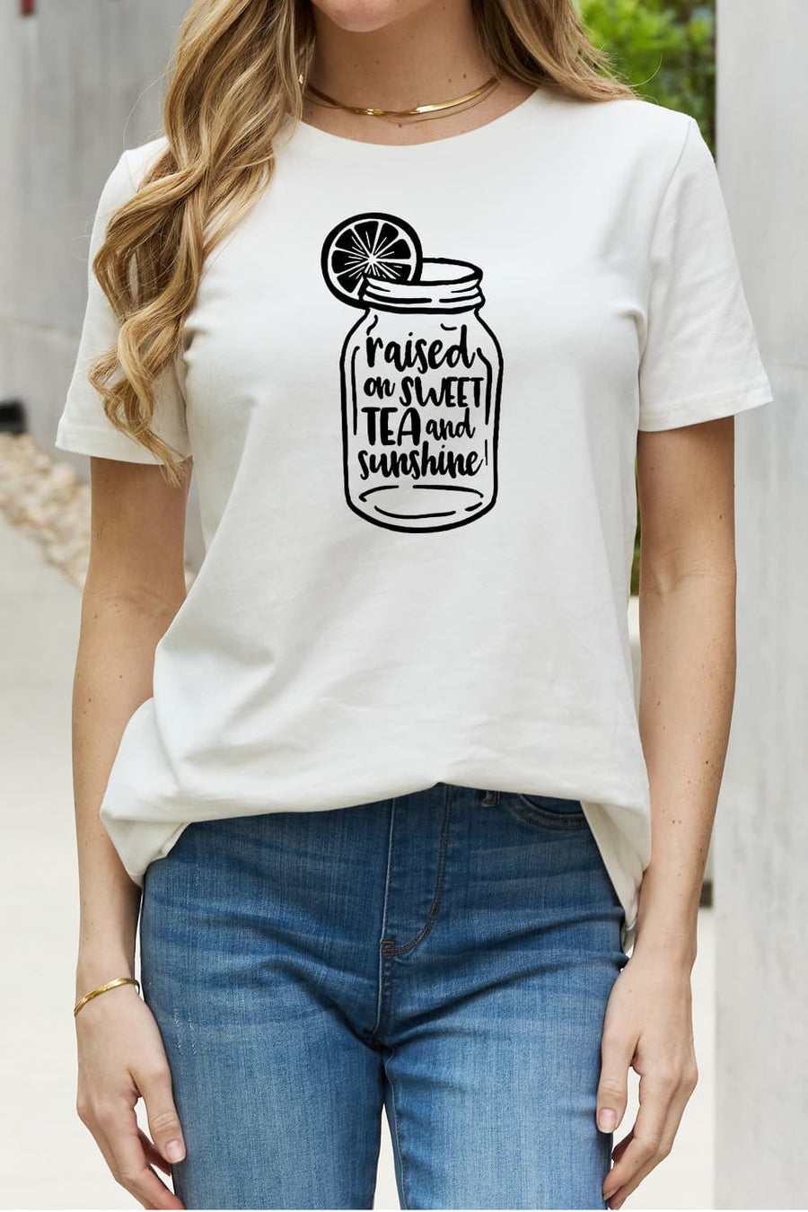 Simply Love Full Size RAISED ON SWEET TEA AND  SUNSHINE Graphic Cotton Tee